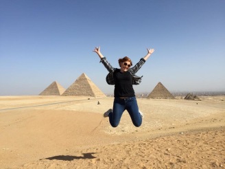 Jumping for joy to see the Pyramids!